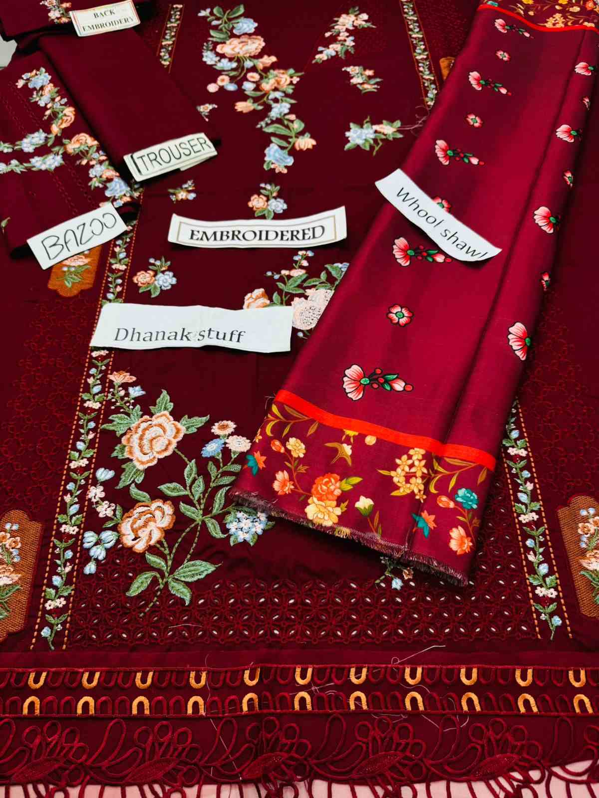 3 Piece Unstiched Embroidery Dhanak