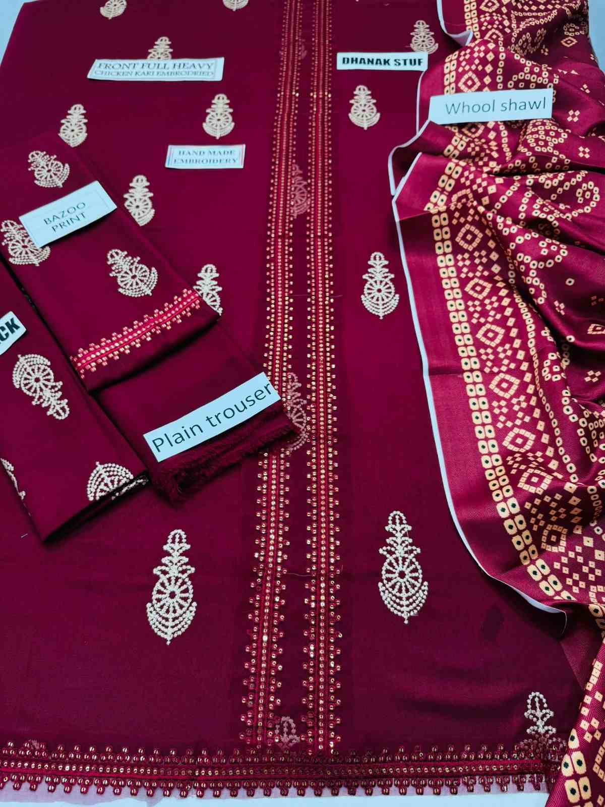 3 Piece Unstiched Embroidery Dhanak