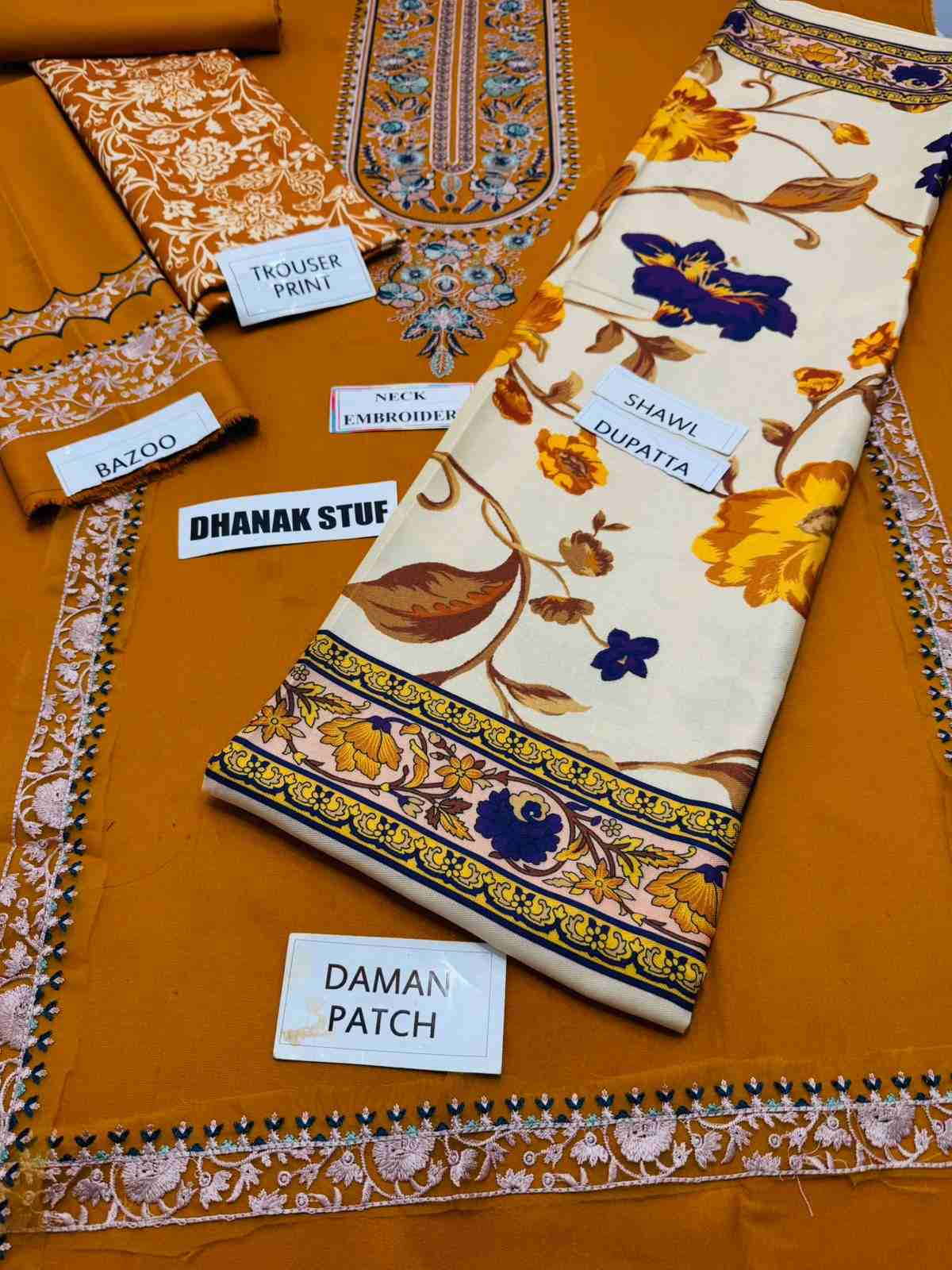 3 Piece Unstiched Embroidery Dhanak