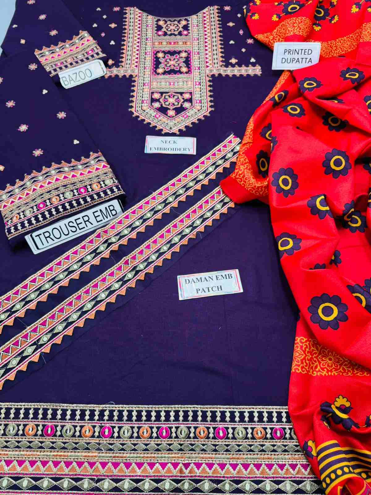 3 Piece Unstiched Embroidery Dhanak