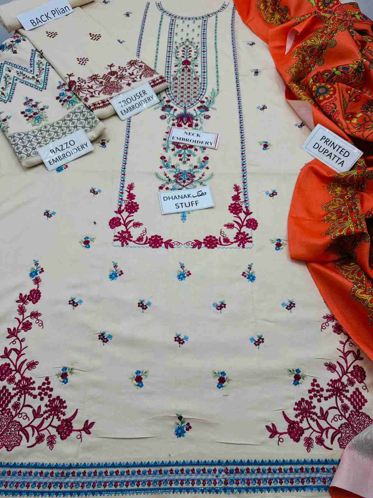 3 Piece Unstiched Embroidery Dhanak