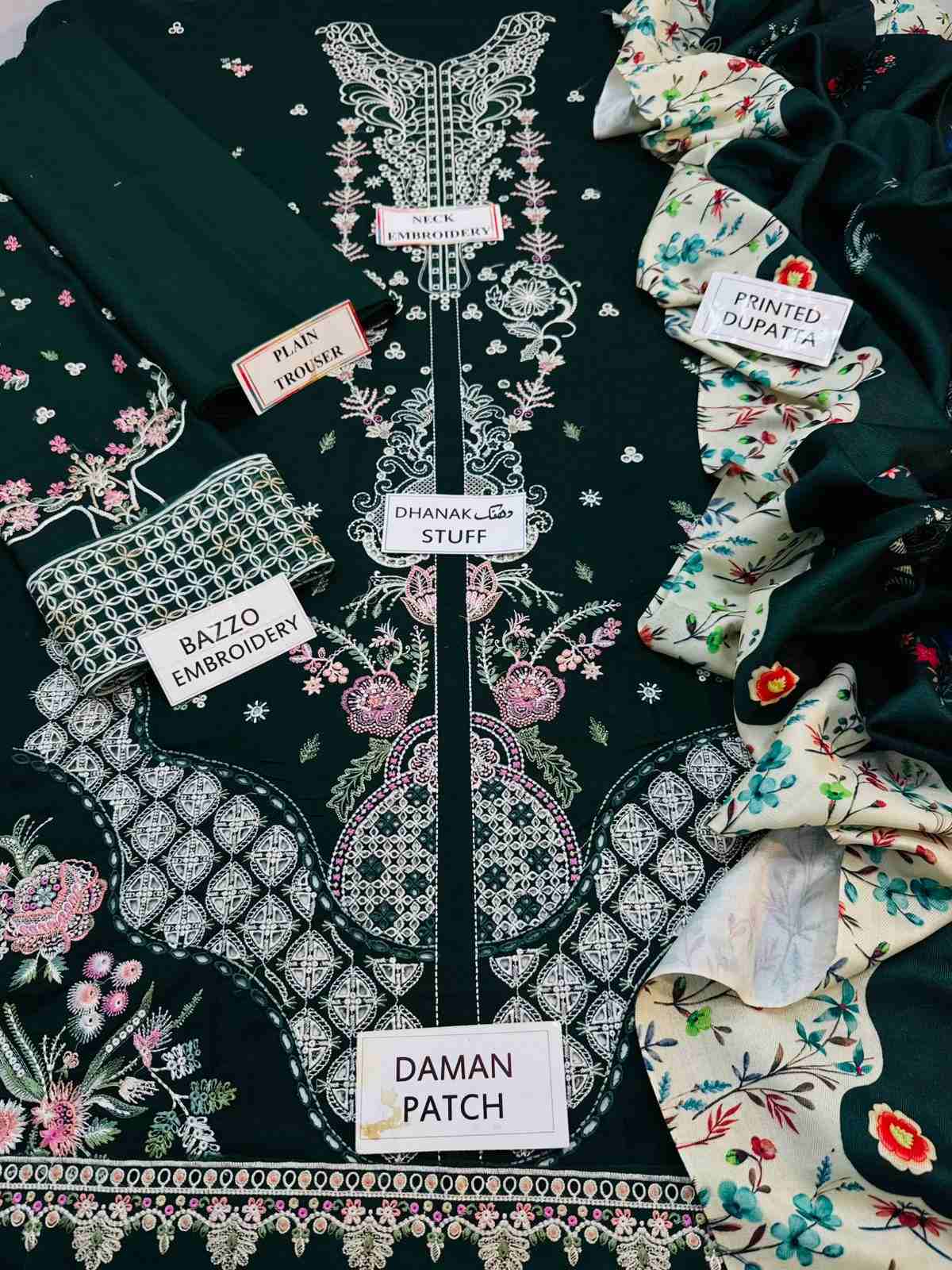 3 Piece Unstiched Embroidery Dhanak