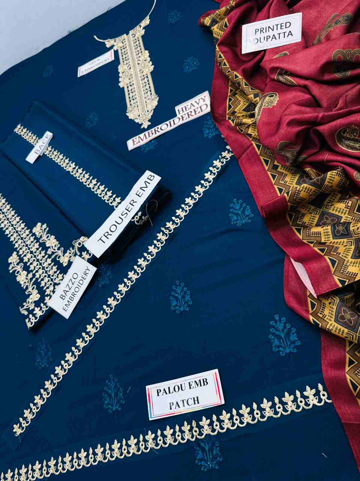 3 Piece Unstiched Embroidery Dhanak