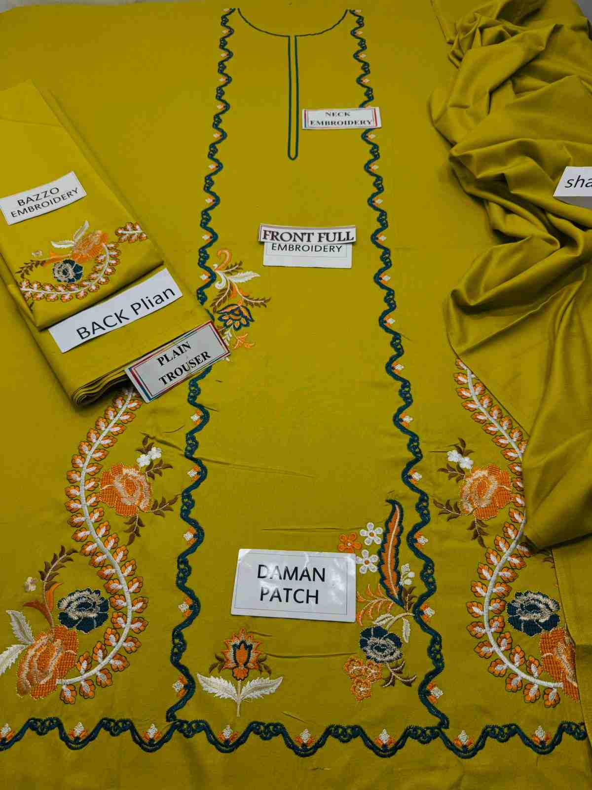 3 Piece Unstiched Embroidery Dhanak