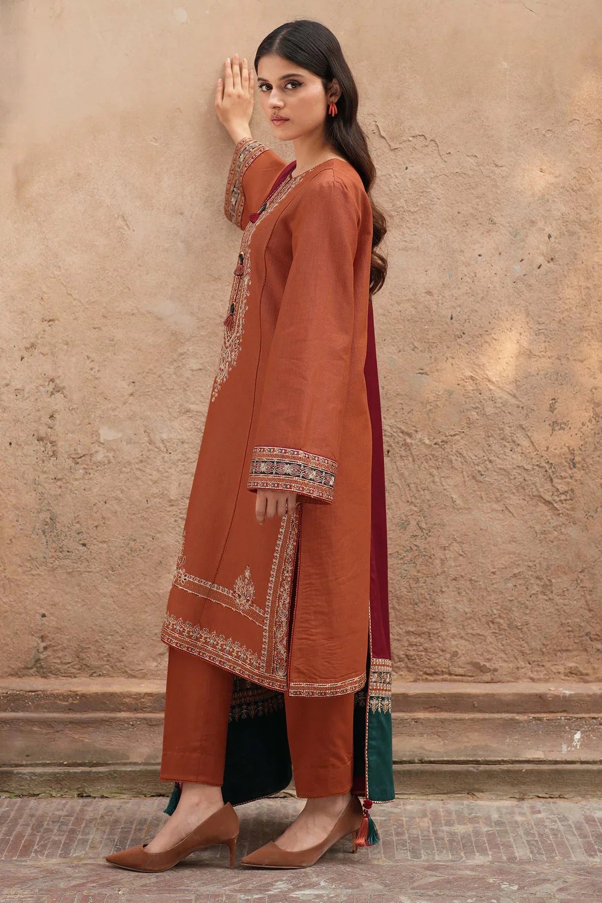 3-Piece Embroidered Dress with Printed Dupatta | Traditional Design