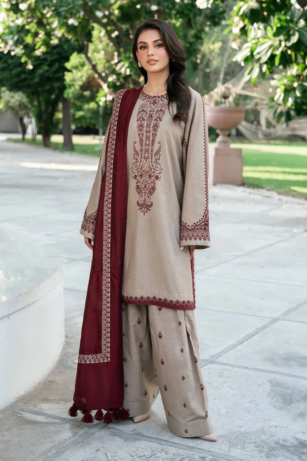 3-Piece Dress Design in Lawn Premium Fabric with Bamber Sahfoon Dupatta