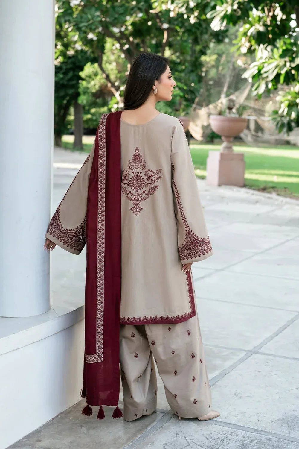 3-Piece Dress Design in Lawn Premium Fabric with Bamber Sahfoon Dupatta