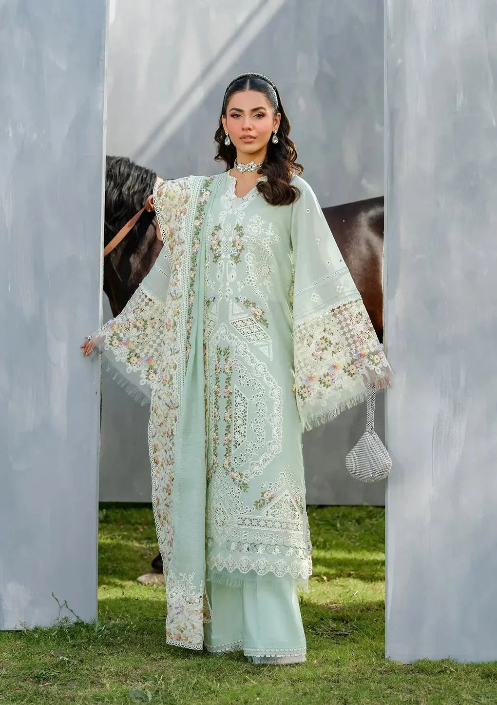 3-Piece Embroidered Lawn Outfit with Premium Khadinet Dupatta