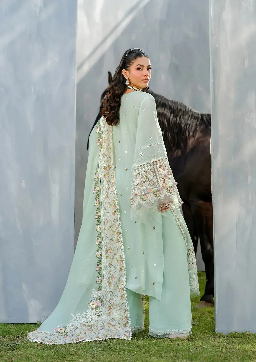 Light Green Lawn Embroidered Dress with Premium Khadi net Dupatta