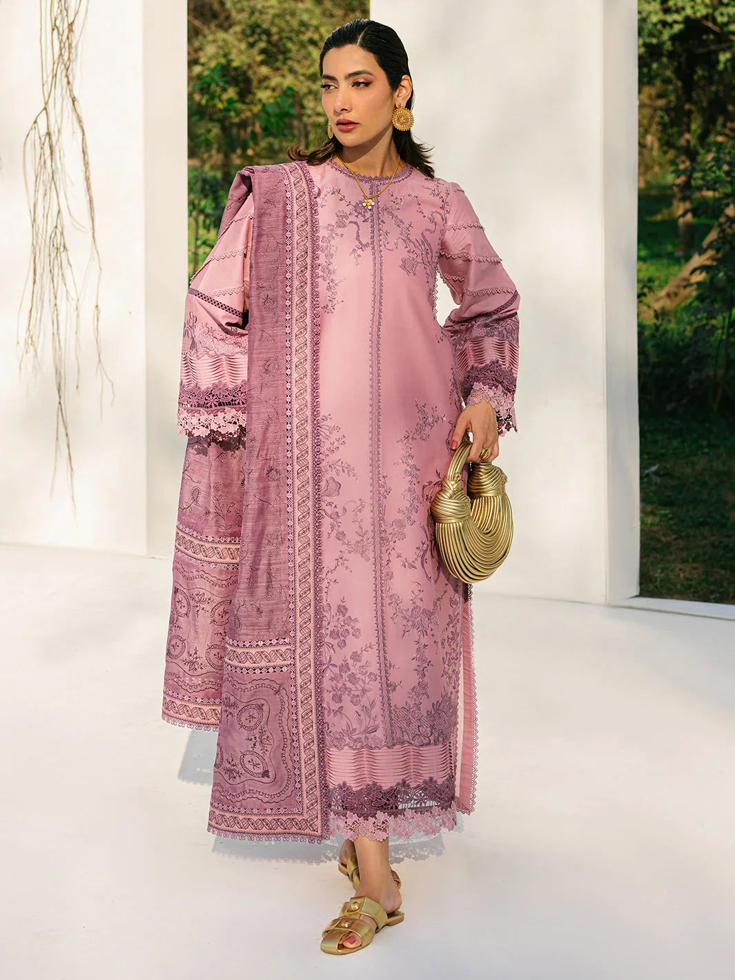 3-Piece Embroidered Lawn Outfit with Premium Khadinet Dupatta