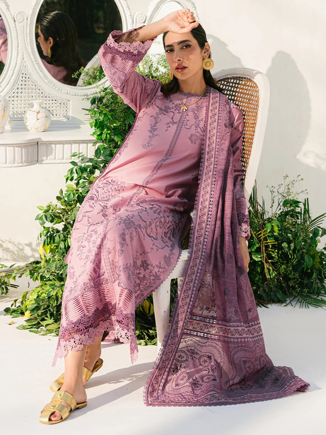 3-Piece Embroidered Lawn Outfit with Premium Khadinet Dupatta