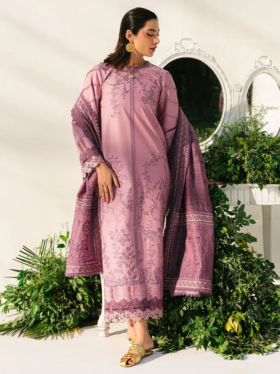 3-Piece Embroidered Lawn Outfit with Premium Khadinet Dupatta