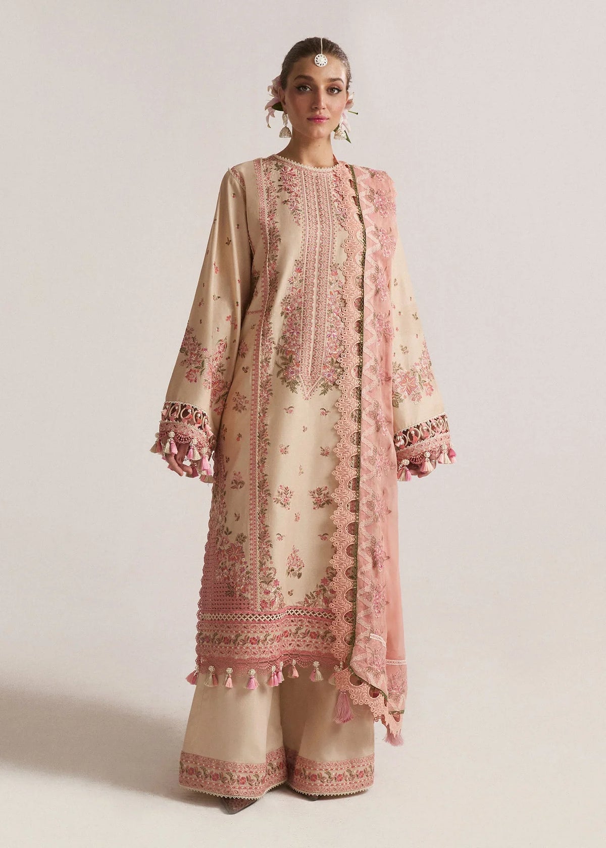 3-Piece Embroidered Lawn Dress Design with Premium Khadi net Dupatta
