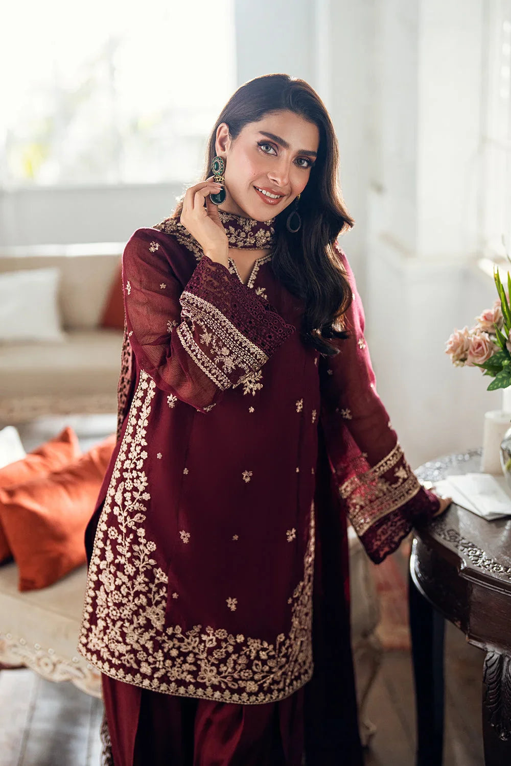 3-Piece Embroidered Lawn Dress Design with Printed Chiffon Dupatta