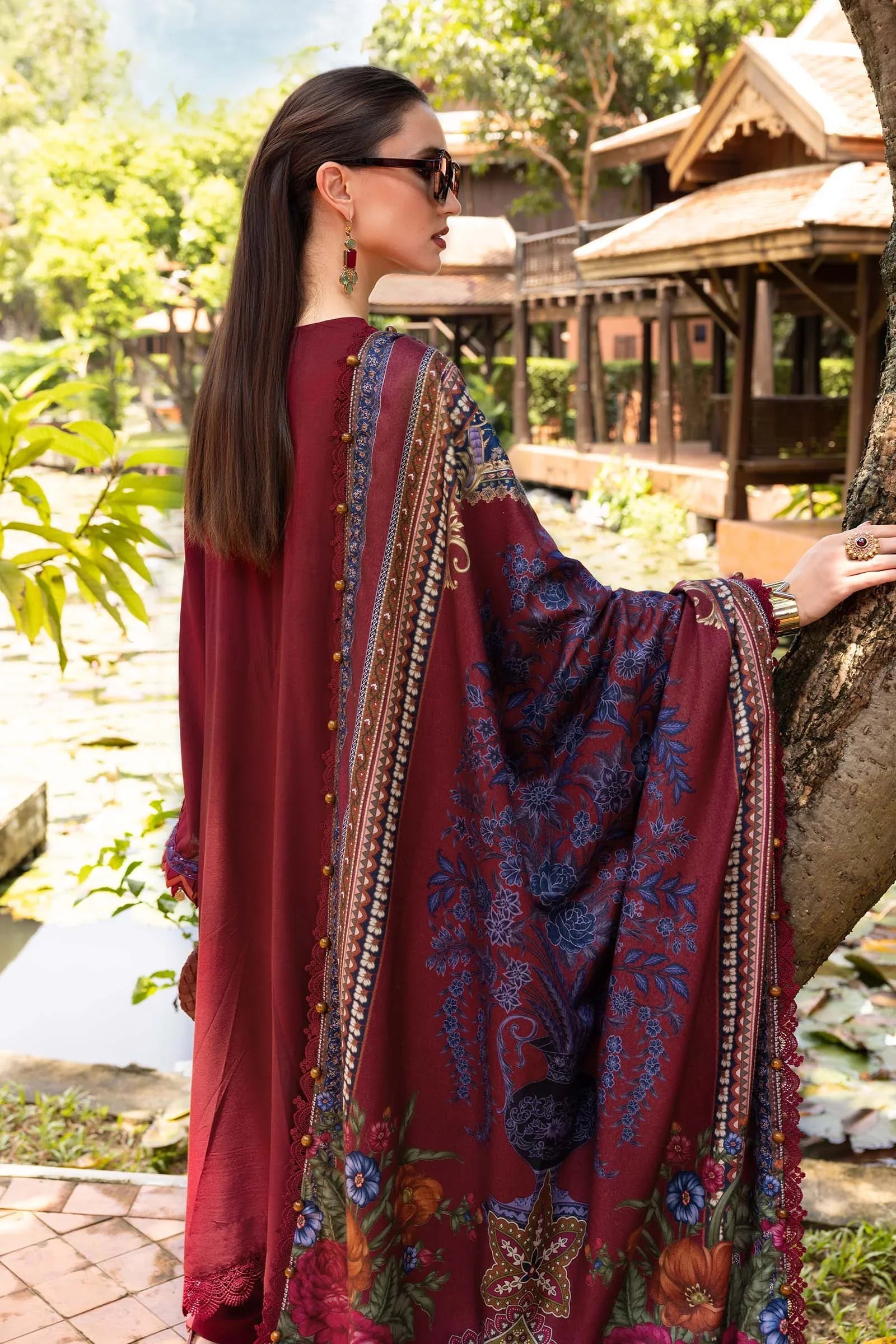 Embroidered Lawn Dress in Rich Dark Maroon color for women's summer clothing 