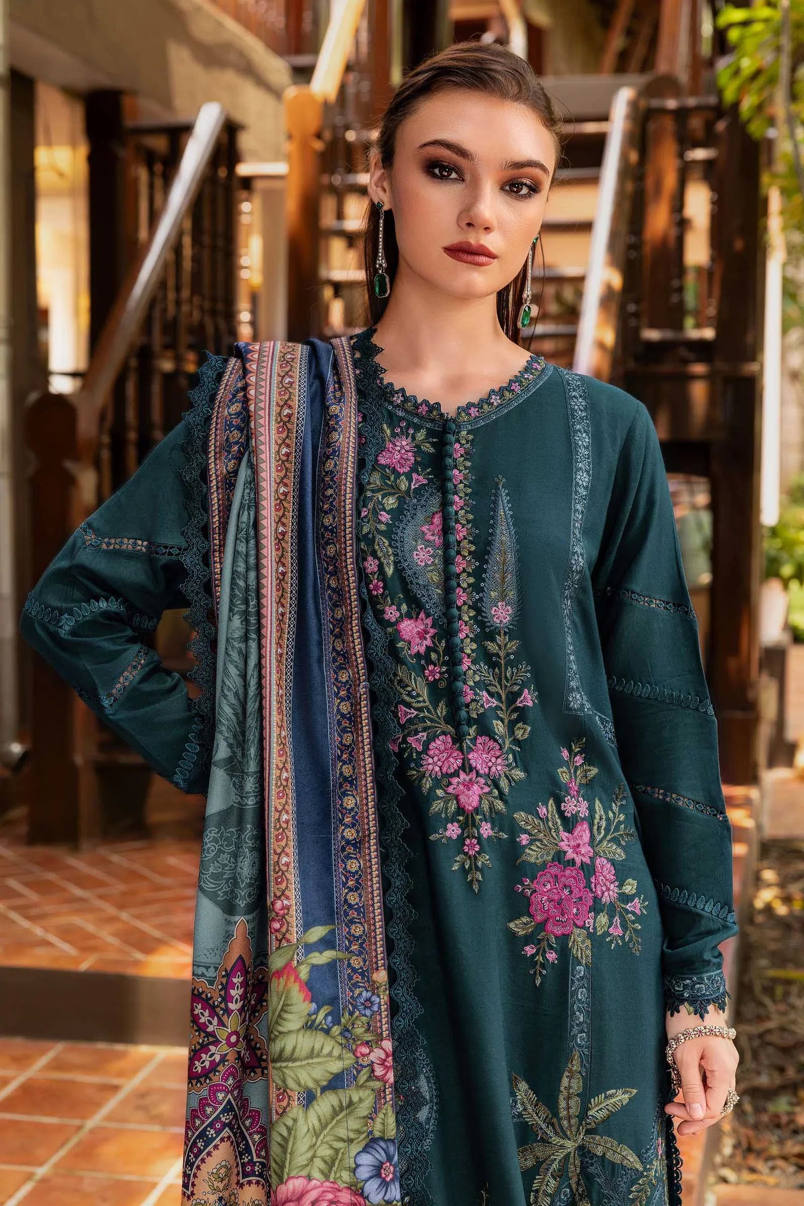Embroidered Lawn Dress in Bottle Green for women's summer clothing 