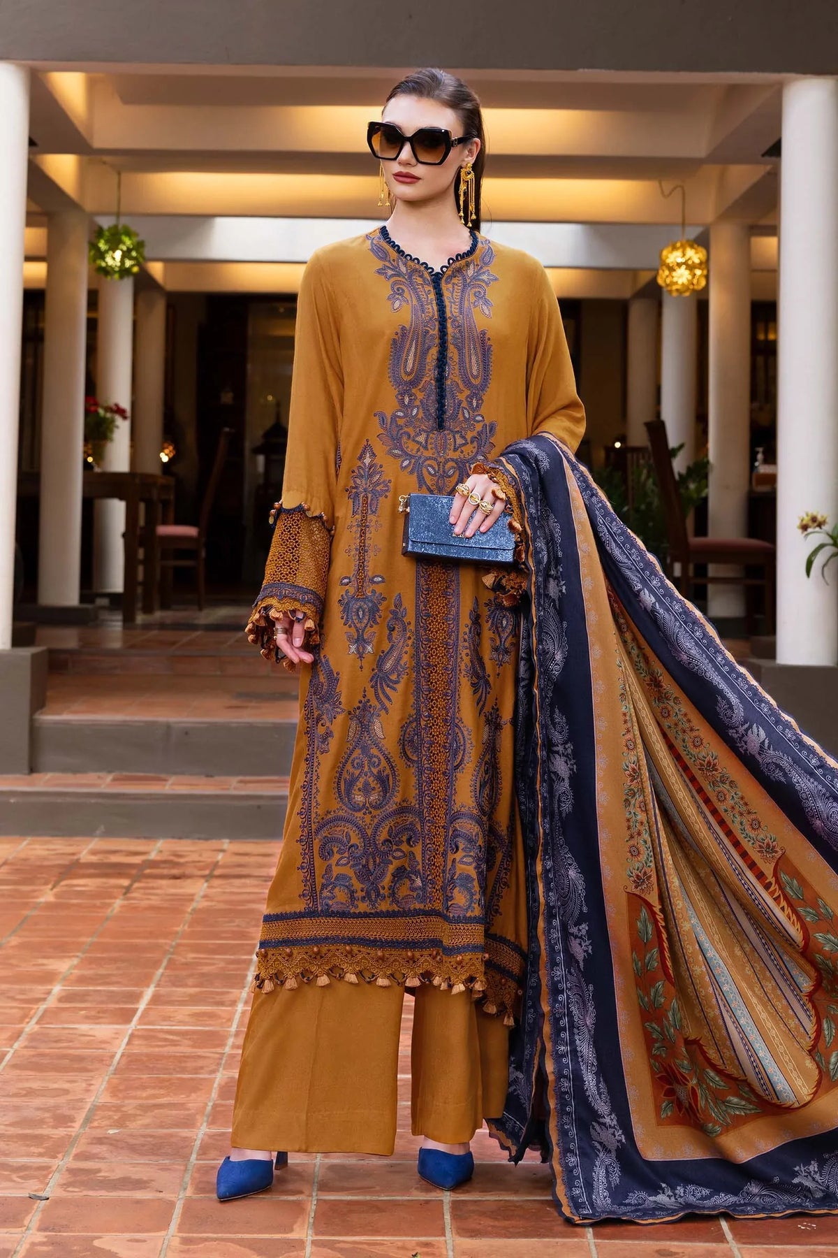 3-Piece Embroidered Brown Lawn Dress with Slub Munaar Dupatta