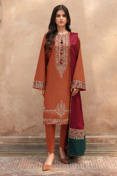 3-Piece Embroidered Dress with Printed Dupatta | Traditional Design
