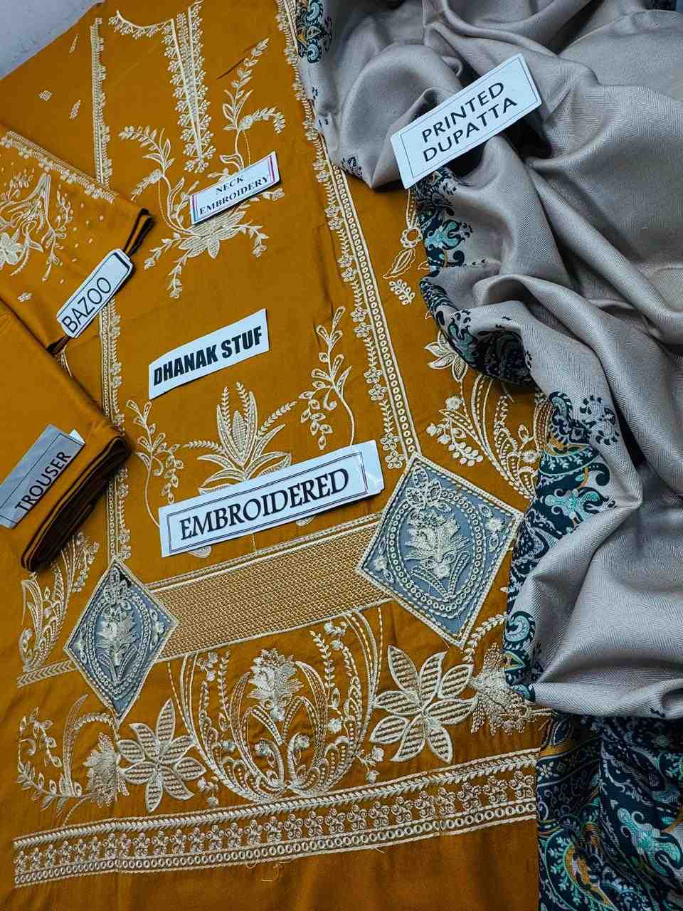 3 Piece Unstiched Embroidery Dhanak