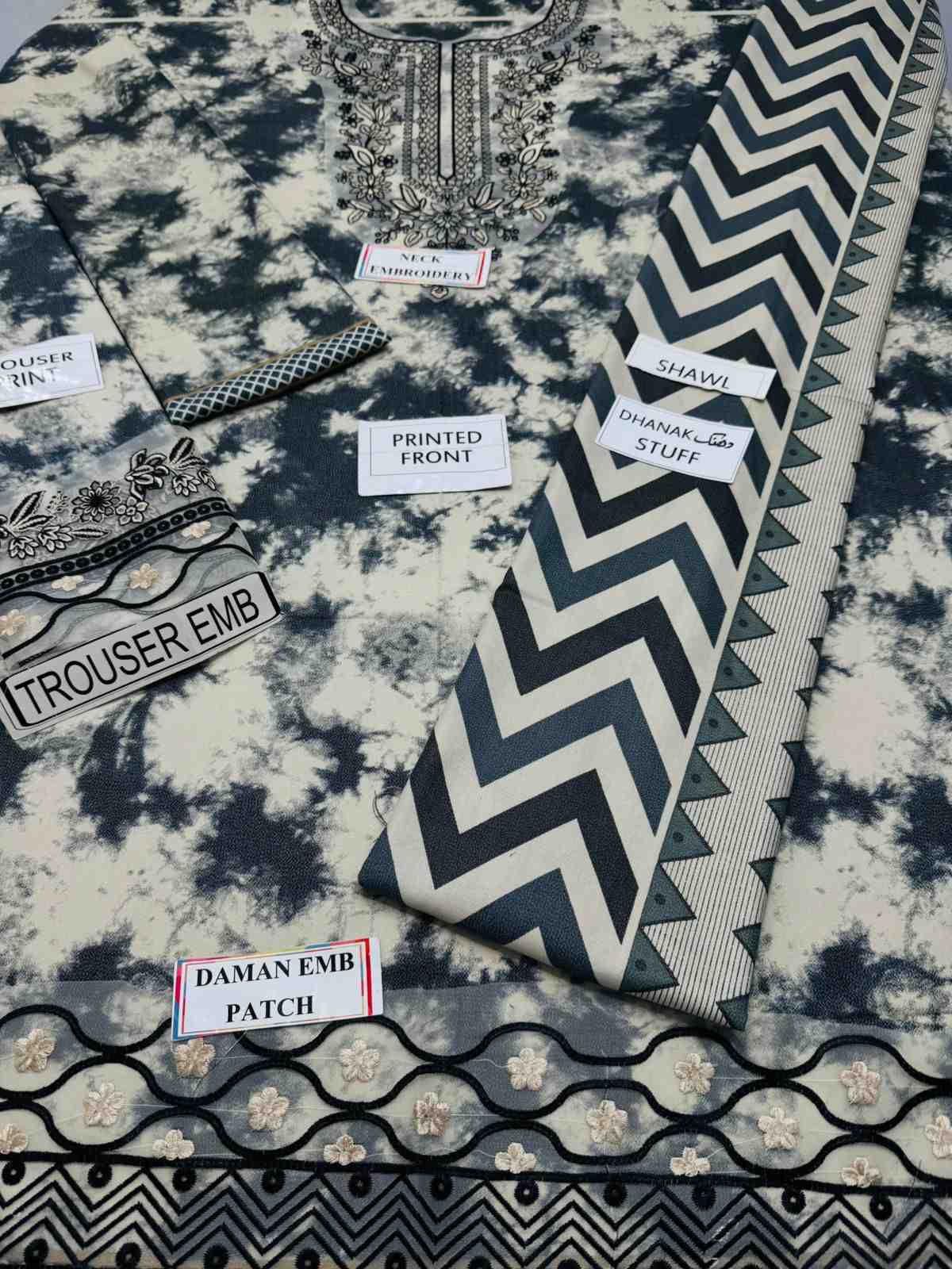 3 Piece Unstiched Embroidery Dhanak