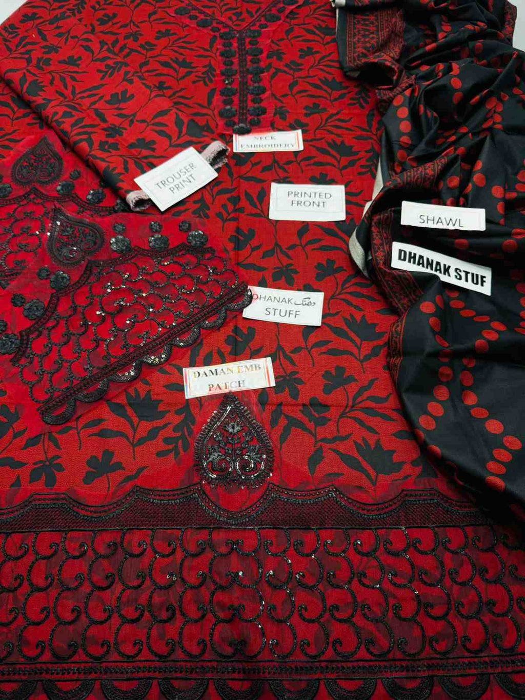 3 Piece Unstiched Embroidery Dhanak