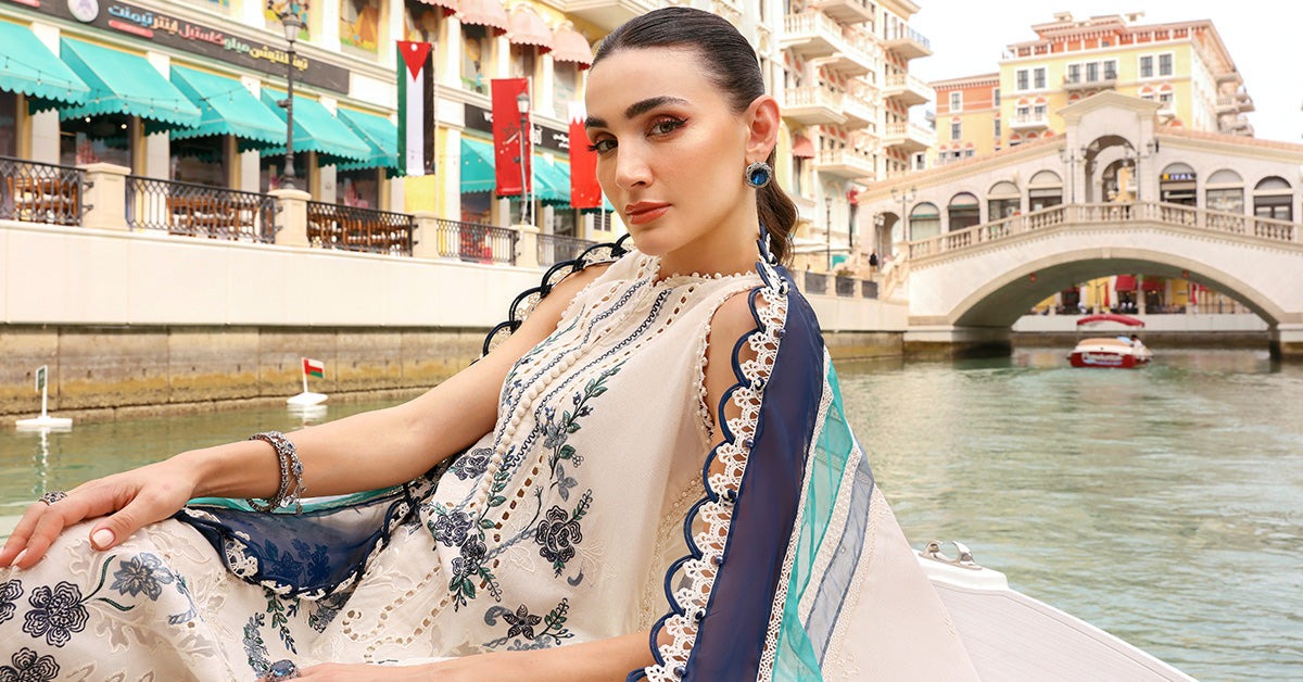 Off white Dress with Green Embroidery