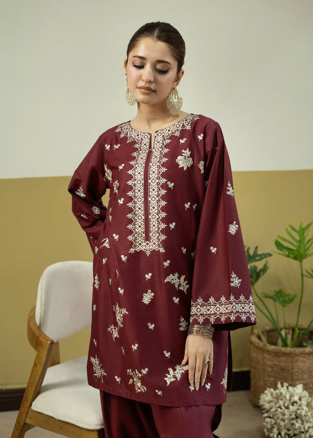 2 Piece Emb Maroon
