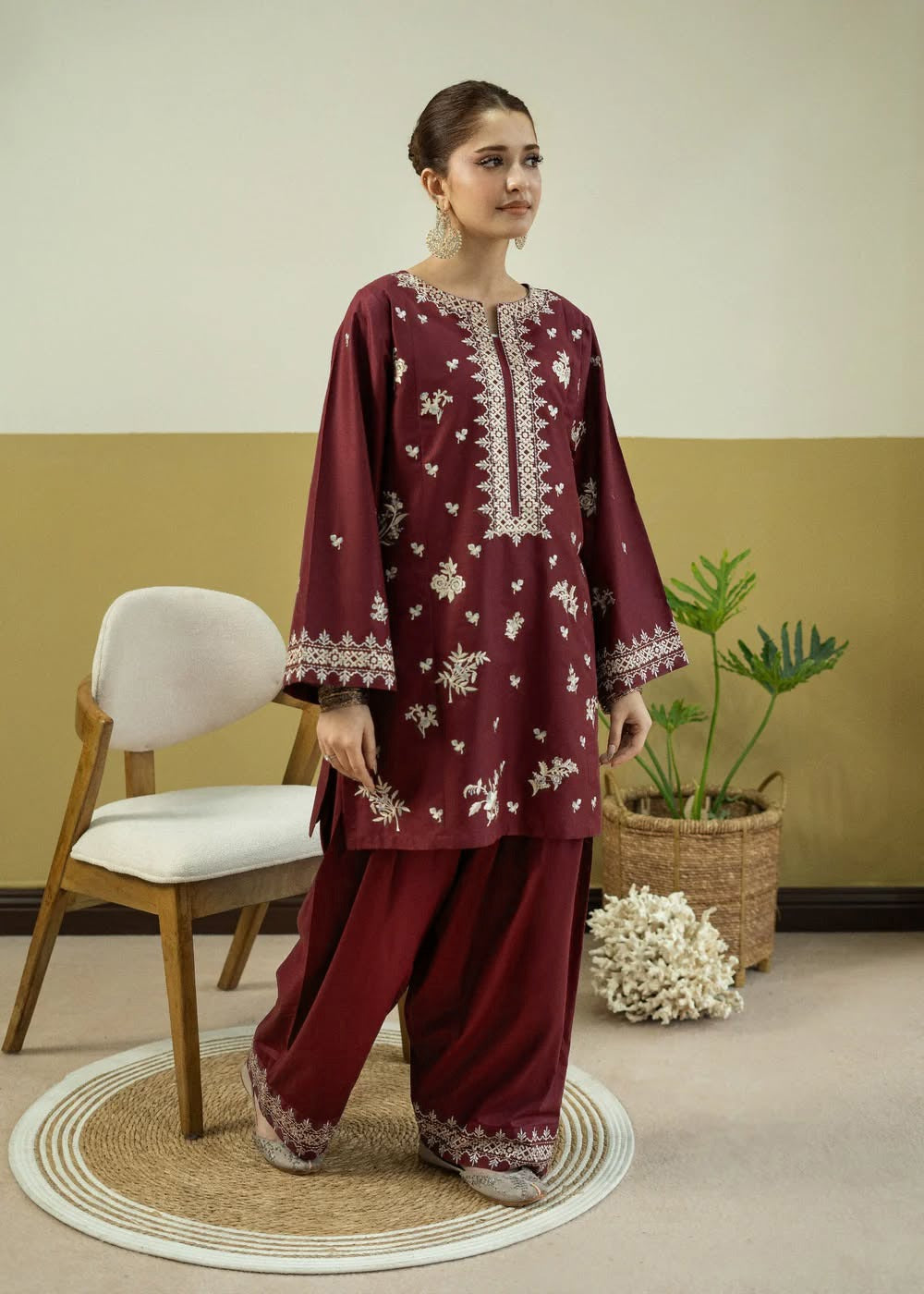 2 Piece Emb Maroon