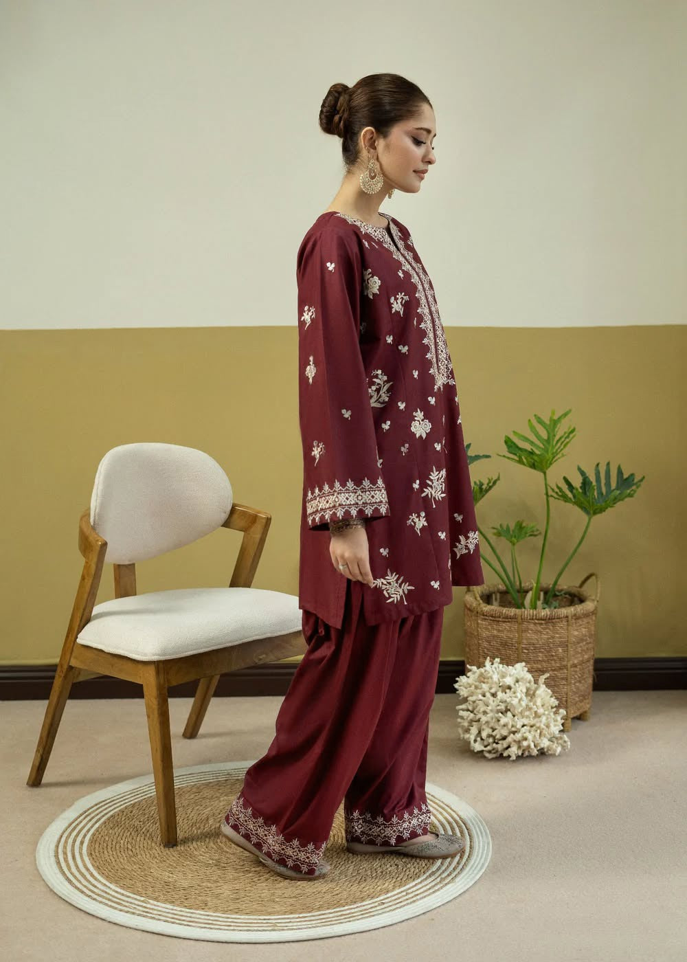 2 Piece Emb Maroon