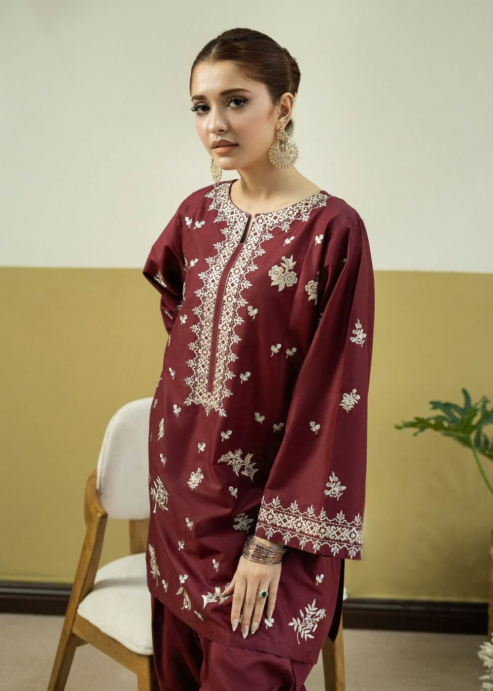 2 Piece Emb Maroon