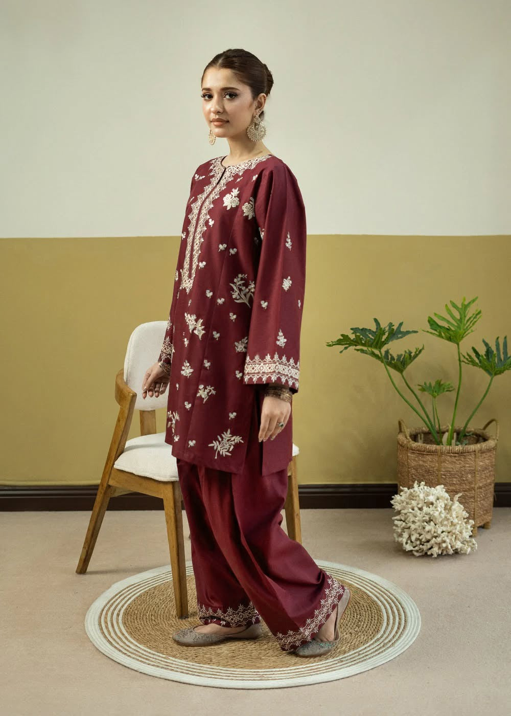 2 Piece Emb Maroon
