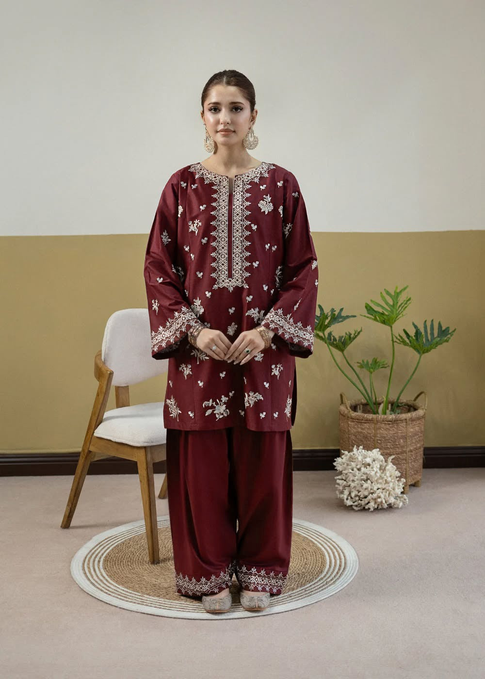 2 Piece Emb Maroon